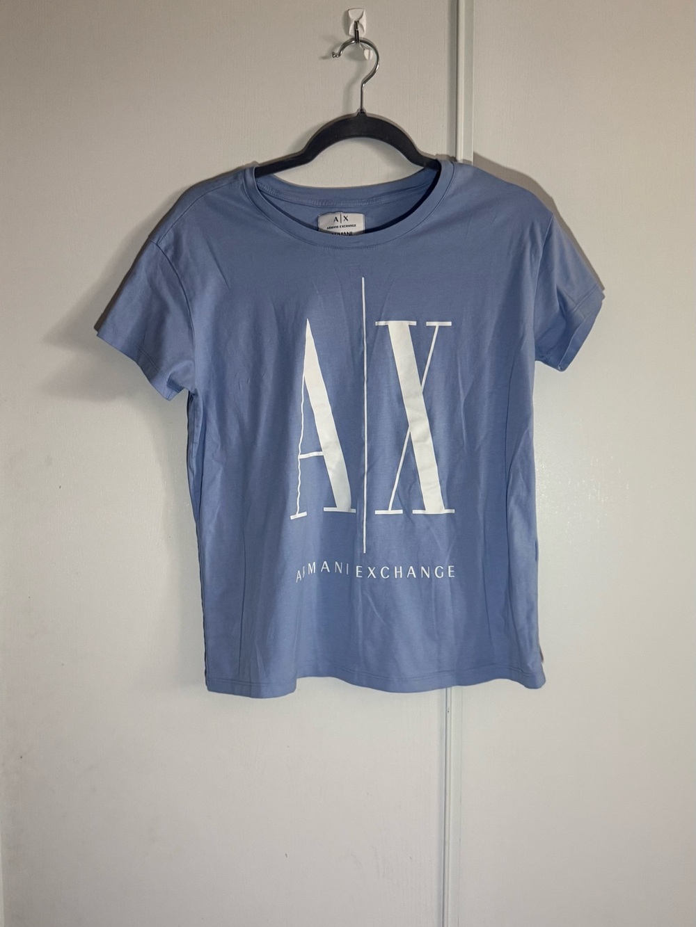 A|X Armani Exchange women Light Blue Logo Tee size M